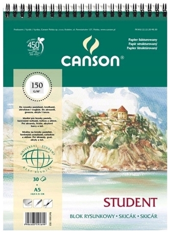 Blok rysunkowy A5 30 k. 150g Student na spirali, Canson