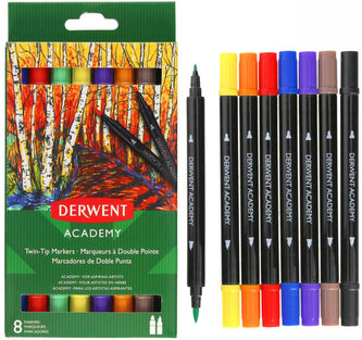 Pisaki wodne dwustronne 8-kol. końcówka pędzelkowa i zwykła Academy 98206, Derwent