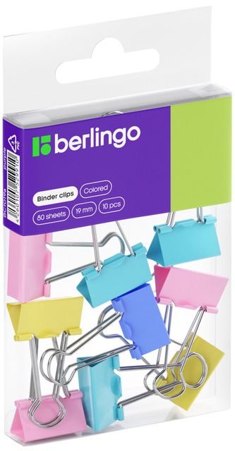 Klip do papieru 19mm, op. 10 szt. kolory pastelowe, Berlingo