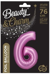 Balon foliowy B&C, Cyfra 6, satynowa różowa, 76 cm, GoDan