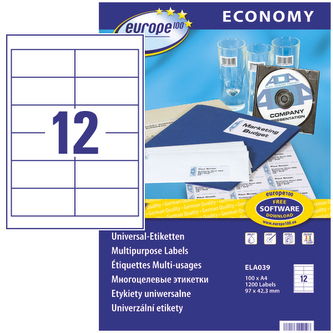 Etykiety 97 x 42.3 mm 12 x 100 ark Europe100 by Economy, Avery