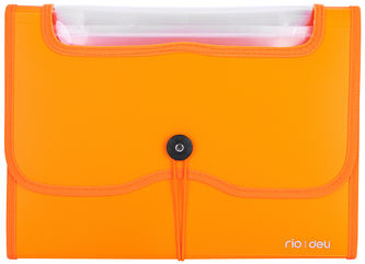 Teczka harmonijkowa z gumką 13-przegródek okno PVC Rio pomarańczowa, Deli