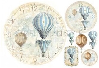 Papier ryżowy 48x33 balon/zegar, Stamperia