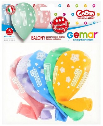 Balony Premium Hel z nadr. 1, 13" op. 5szt., GoDan