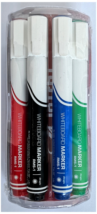 Marker suchościeralny komplet 4-kol. + gąbka, Rystor