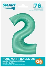 Balon foliowy Smart, Cyfra 2, miętowa matowa, 76 cm, GoDan