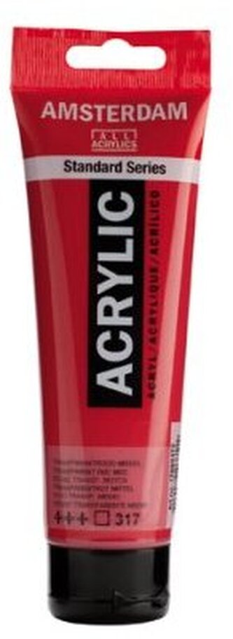 Farba akrylowa nr 317 czerwony średni transparentny (transparent red medium) 120 ml, Amsterdam