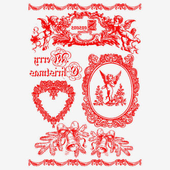 Papier do transferów 2ark A4 czerw. Merry Christmas Aniołki i dzwonki, Stamperia