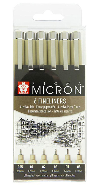 Cienkopisy kreślarskie 6szt. 005 1 2 3, 5, 08 Pigma Micron, 367200, Sakura