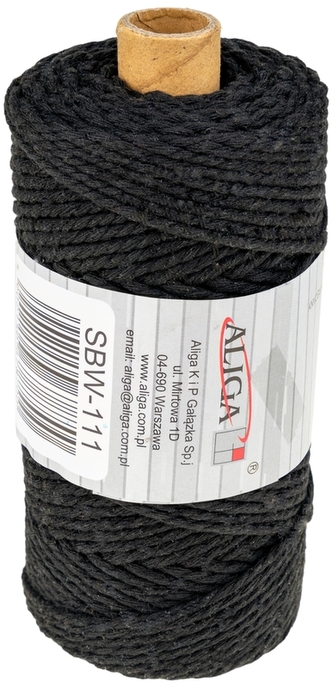 Sznurek bawełniany 3mm x 100m czarny SBW-111,splot 21 nitek, Aliga