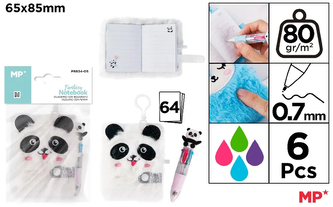 Notes pluszowy z kolorowym długopisem mini 4w1 0,7mm, Panda, Main Paper