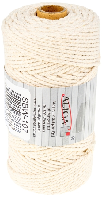 Sznurek bawełniany SBW-107 ecru 3mm x 100m (splot 21 nitek), Aliga