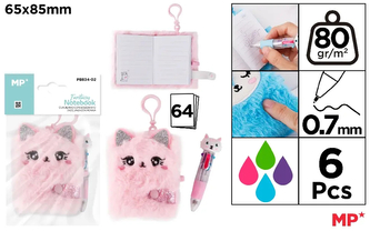 Notes pluszowy z kolorowym długopisem mini 4w1 0,7mm, Kotek, Main Paper