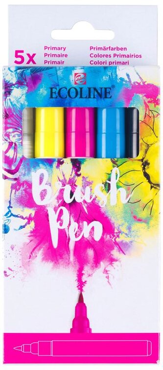 Pisaki akwarelowe pędzelkowe Ecoline Brush Pen 5-kol. Primary, Talens