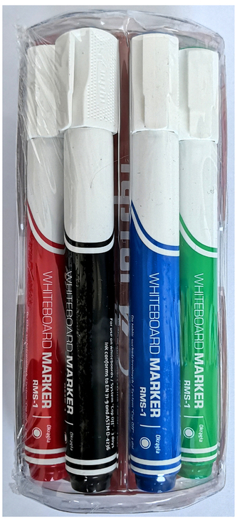 Marker suchościeralny komplet 4-kol. z magnesem + gąbka, Rystor