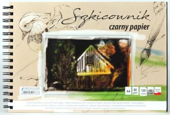 Szkicownik na spirali A4 120 k.80g/m2 czarny papier, Kreska
