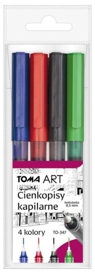 Cienkopisy 0,5 mm kapilarne 4 kolory, Toma