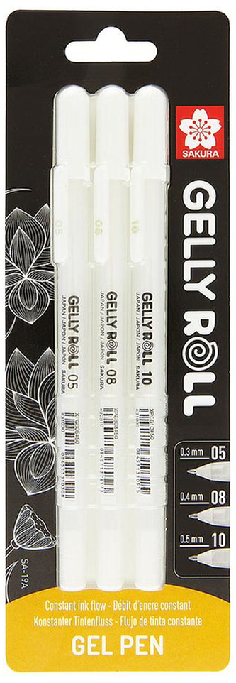 Długopisy żelowe Gelly Roll kpl. 3 szt. 05, 08, 10 biały BLXPGB3A, Sakura