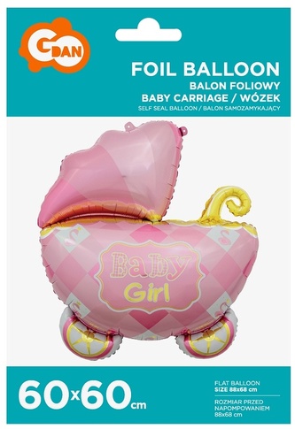 Balon foliowy Wózek, różowy, 60 cm, GoDan