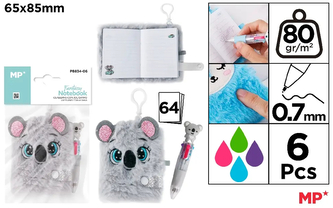 Notes pluszowy z kolorowym długopisem mini 4w1 0,7mm, Mysz, Main Paper