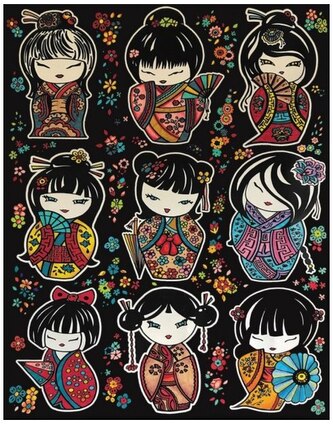 Kolorowanka welwetowa Laleczki Kokeshi Koi 47 x 35 cm, Colorvelvet