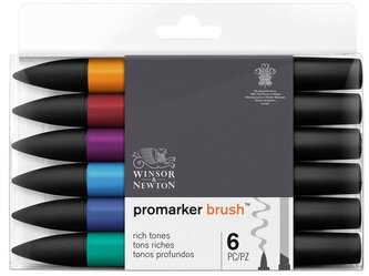 Markery dwustr. okr./ścięty BrushMarker zest. 6szt. Rich Tones 290126, Winsor&Newton;