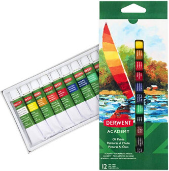 Farby olejne 12-kol. tuby 12ml  Academy 23020406, Derwent