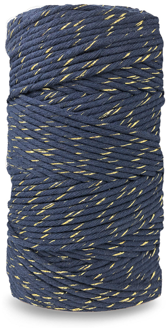 Sznurek bawełniany skręcany 3mm 100m, granatowy ze złotą nitka, Linsznur