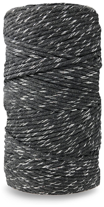 Sznurek bawełniany skręcany 3mm 100m, grafitowy ze srebrna nitką, Linsznur