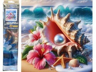 Diamantové malování - Mušle s perlou 30 x 40 cm
