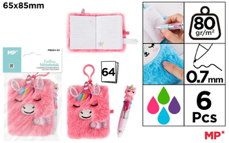 Notes pluszowy z kolorowym długopisem mini 4w1 0,7mm, Unicorn, Main Paper