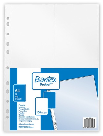 Koszulki do segregatora  A4 krystaliczne 40 mic. folia 100 szt. Budget, Bantex
