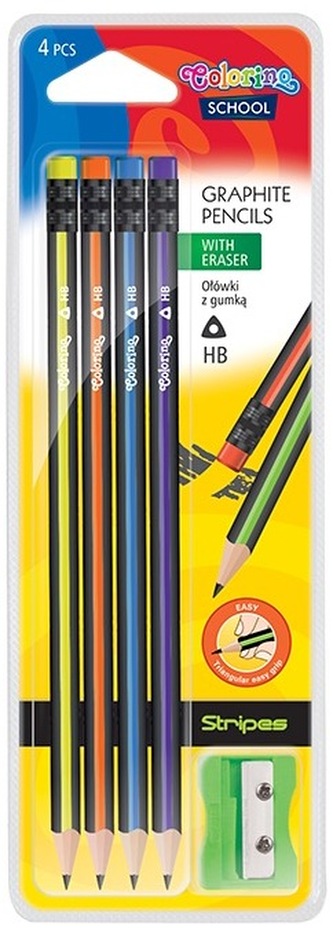 Ołówki trókątne z gumką i temperówką Colorino School, Patio