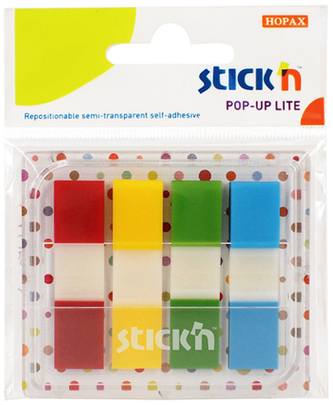 Zakładki indeksowe 45 x 12 mm w podajniku 80 szt.w 4-kol, Stick`n Zakładki indeksowe 45 x 12 mm w podajniku 80 szt.w 4-kol, Stick`n