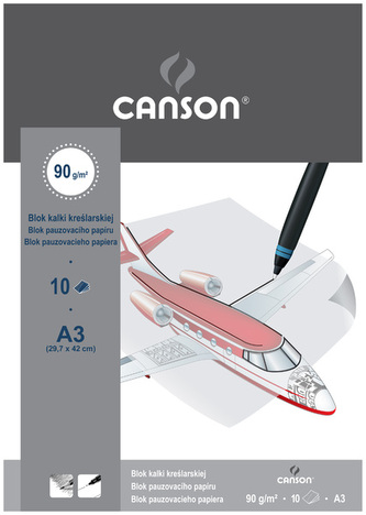 Blok kalki kreślarskiej A3 10 k. 90g Samolot, Canson