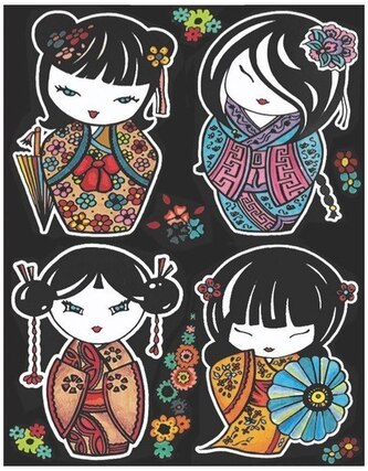 Kolorowanka welwetowa Laleczki Kokeshi 29,7x21, Colorvelvet