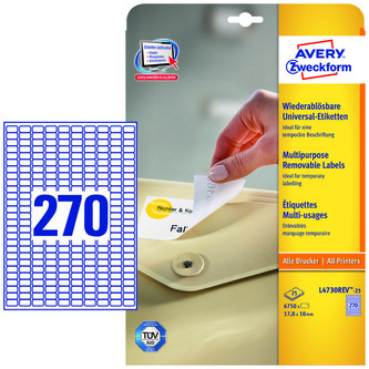 Etykiety usuwalne 17,8x10mm papierowe białe 270x25ark, Avery
