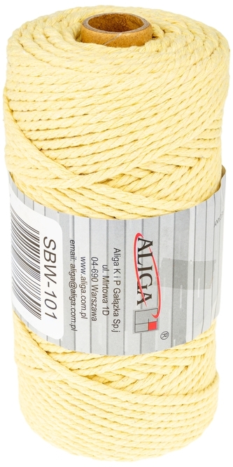 Sznurek bawełniany SBW-101 żółty 3mm x 100m (splot 21 nitek), Aliga