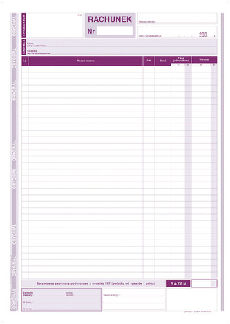Druk Rachunek zwolniony z VAT A4 O/K MiP