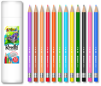 Kredki automatyczne w tubie 12-kol. + temperówka Kolori, Penmate
