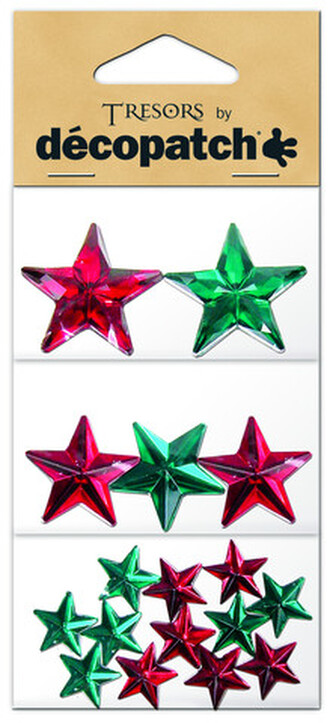 Kryształki gwiazdki czerwone i zielone, Tresors by Decopatch. BJM220, Decopatch