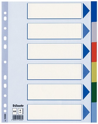 Przekładki A4 6k. plast, Esselte