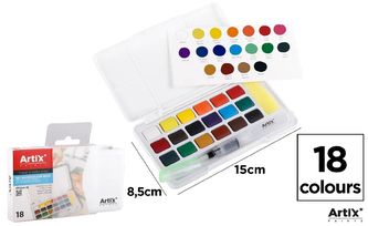 Farby akwarelowe 18-kol. z pędzelkiem PP264-18 Artix, Main Paper