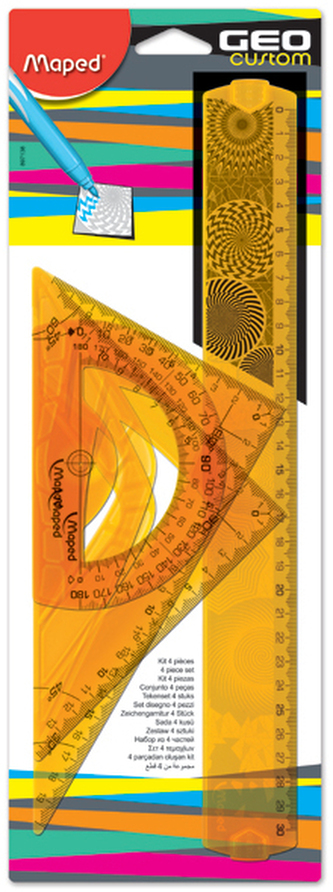 Komplet geometryczny 30 cm Geocustom Maxi linijka, 2 ekierki, kątomierz, Maped