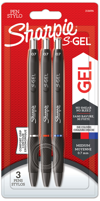 Długopis S-Gel czarny, niebieski, czerwony 3szt , Sharpie
