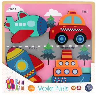 Układanka drewniana.Pojazdy. BamBam