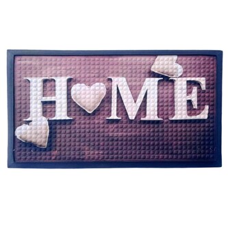 HOME ELEMENTS Rohož gumová + PP, Home se srdíčky, 45x75 cm
