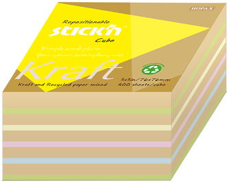 Karteczki samoprzylepne kraft, kostka 76 x 76 mm 5-kolorów  400-kart., Stick`n Karteczki samoprzylepne kraft, kostka 76 x 76 mm 5-kolorów  400-kart., Stick`n