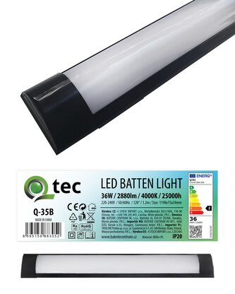 Q-35B 36W LED BATTEN LIGHT podlinkové světlo - černé QTEC 120cm