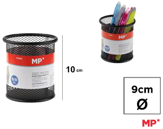 Pojemnik na długopisy metalowy okrągły 9cm x 10cm czarny PA900, Main Paper